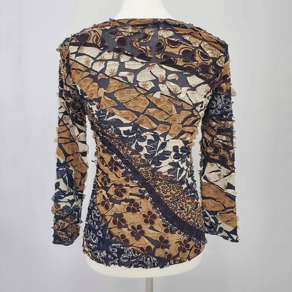 Punky Girl Brown Multi Print Distressed Beaded Top - Picture 12 of 15